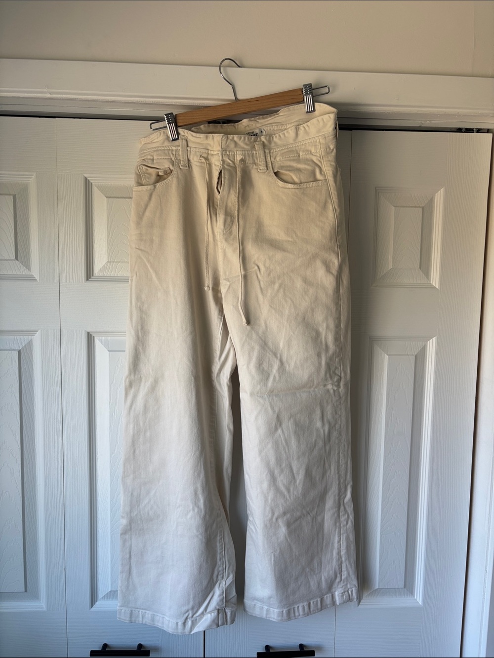 Paige Cream Wide Leg Drawstring Jeans
